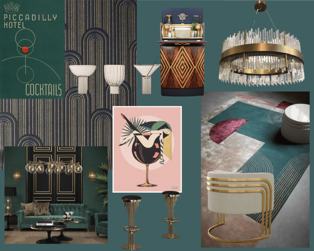 The Interior Design Institute module 3 homework. Swanky art deco mood board