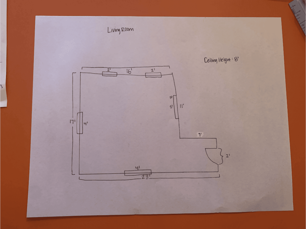 living room dimension sketch - step 1 in the decoration process is evaluating your current space