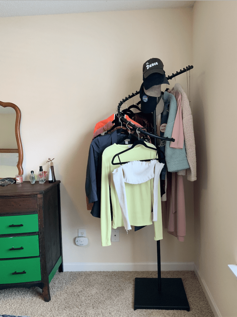 thirfted matte black winding clothing rack