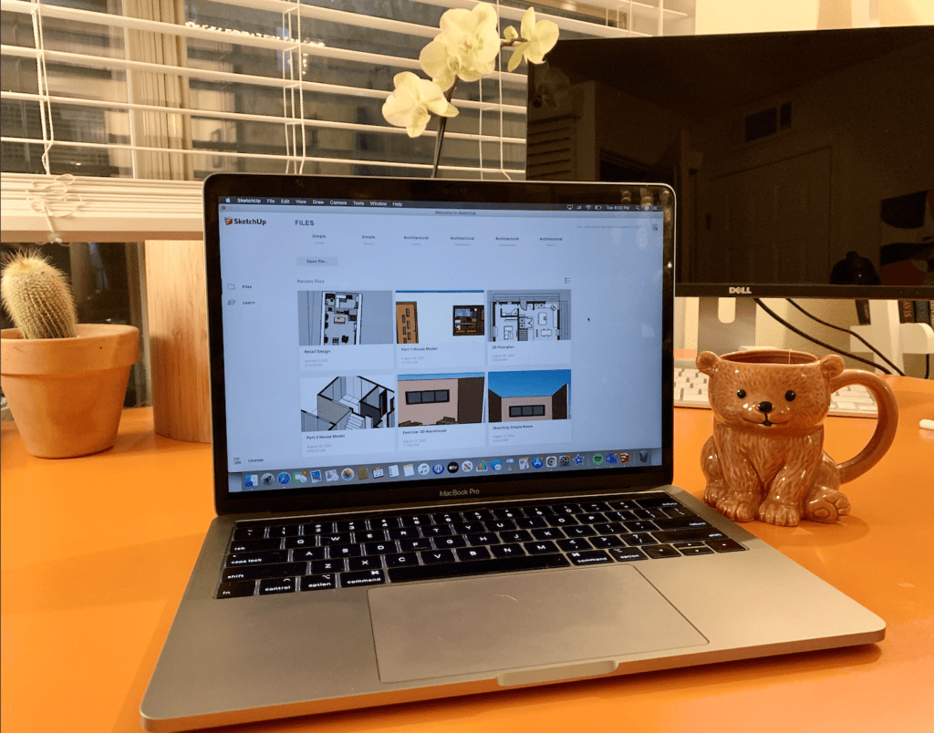 Laptop with Sketchup on screen - top 3 digital tools for interior design