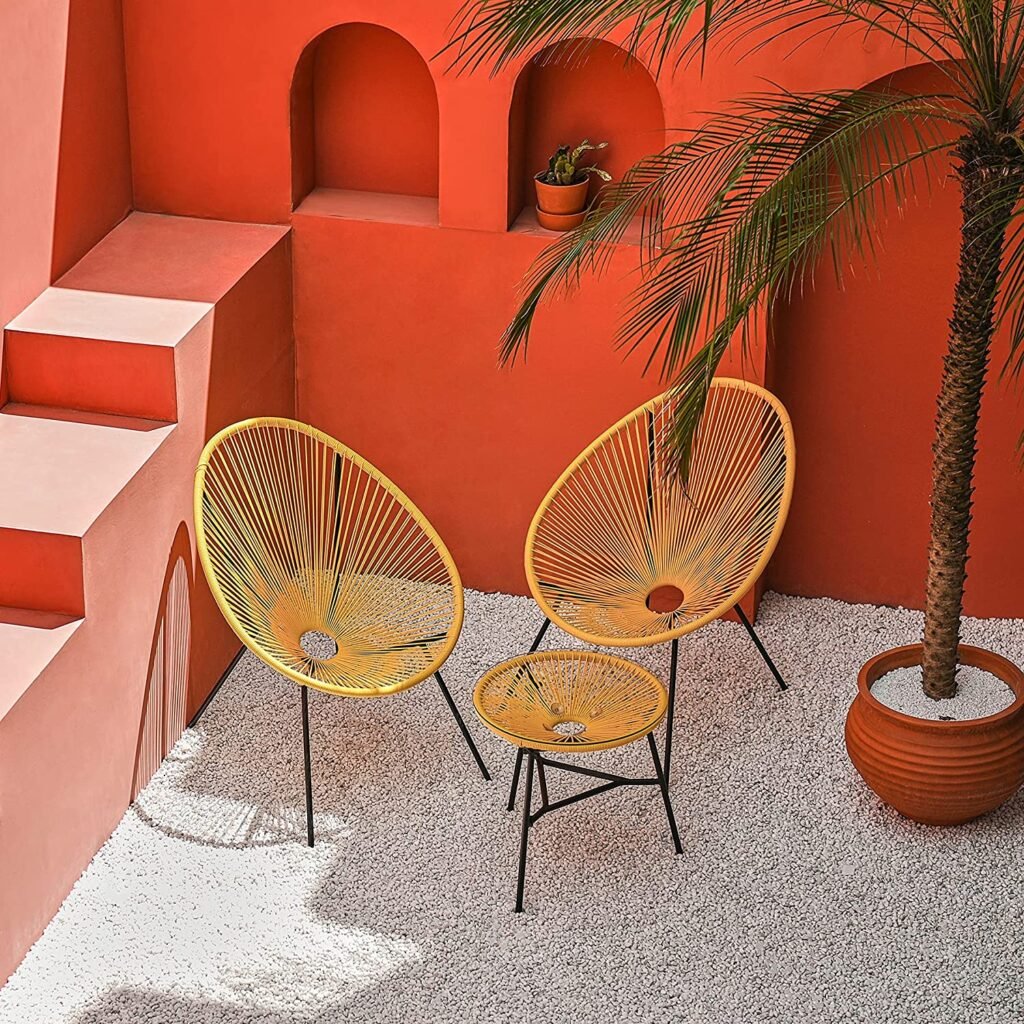 Balcony/patio inspiration - yellow geometric outdoor table and chair set