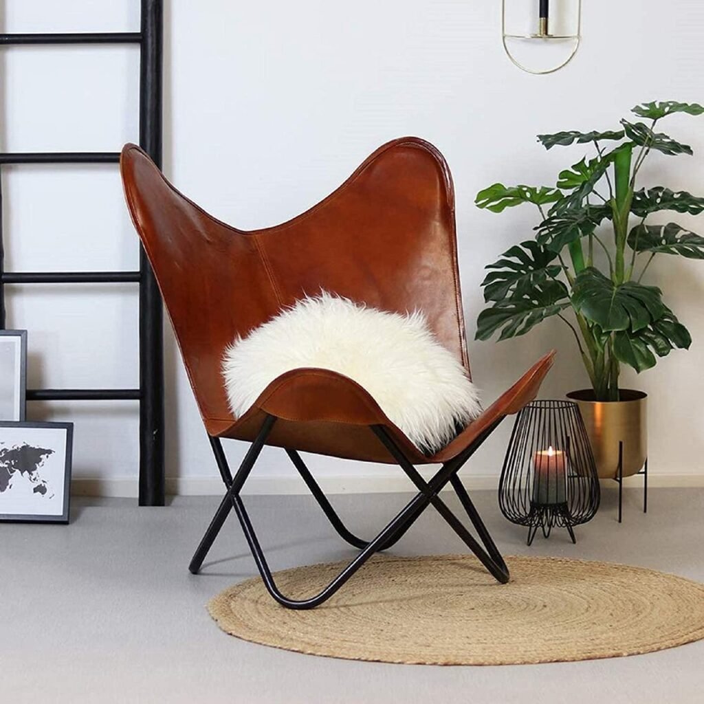 Caramel leather butterfly chair