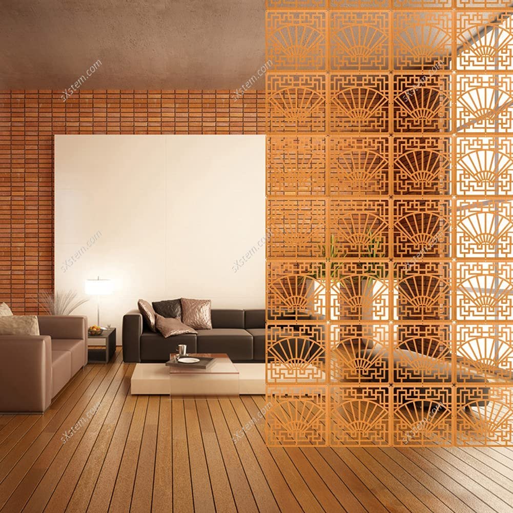Intricate orange hanging room divider with a mid-century modern pattern