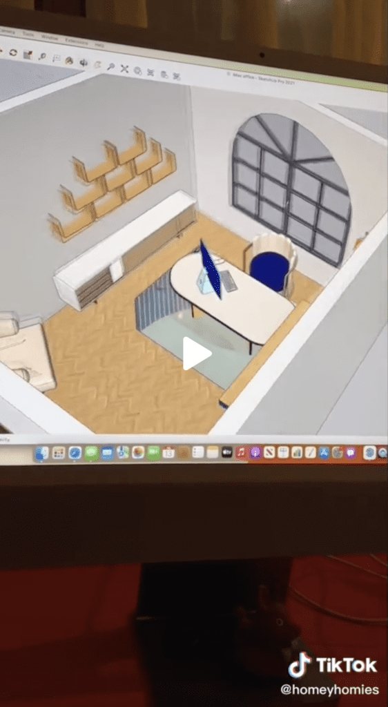 homeyhomies TikTok - rendering of my dream office designed around the new m1 iMac