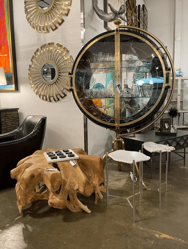Converted mirrored vault bar cabinet - Westside Market - most instagrammable places in atlanta