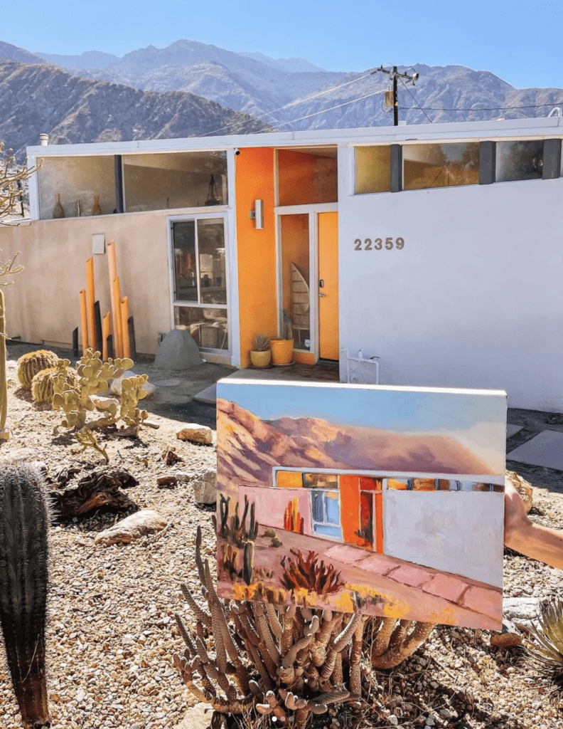 Dani Dazey / Dazey Den Palm Springs Mid century airbnb project - orange, white, and concrete exterior