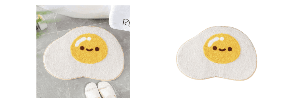 Canva background remover - picture on left is a photo of an egg rug with a background on it, the photo on the left has no background