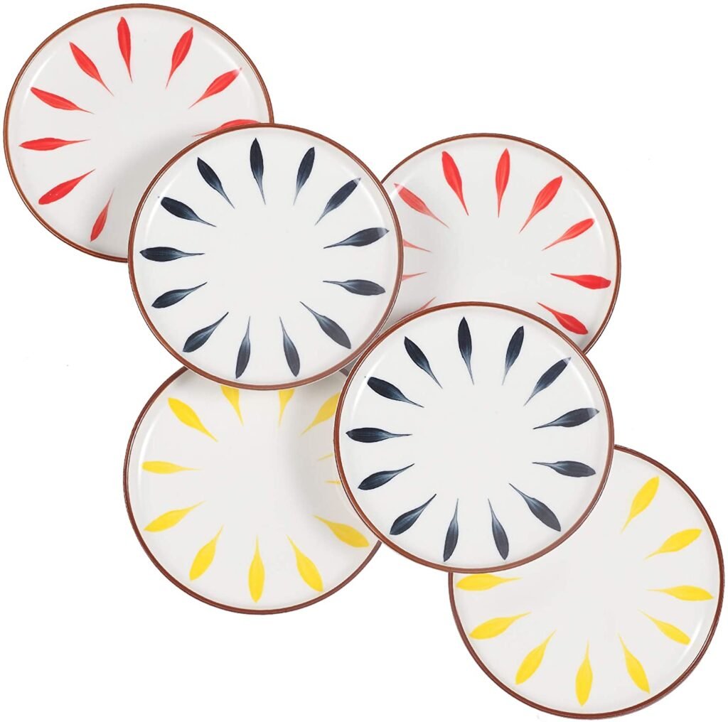multicolor starburst pattern ceramic dessert plates
