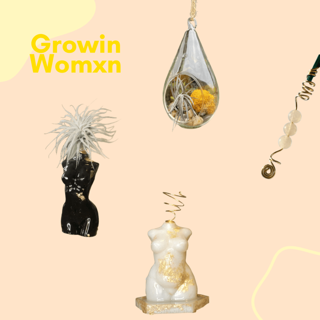 Growin Womxn - air plants, body figurines, and hanging terrarium