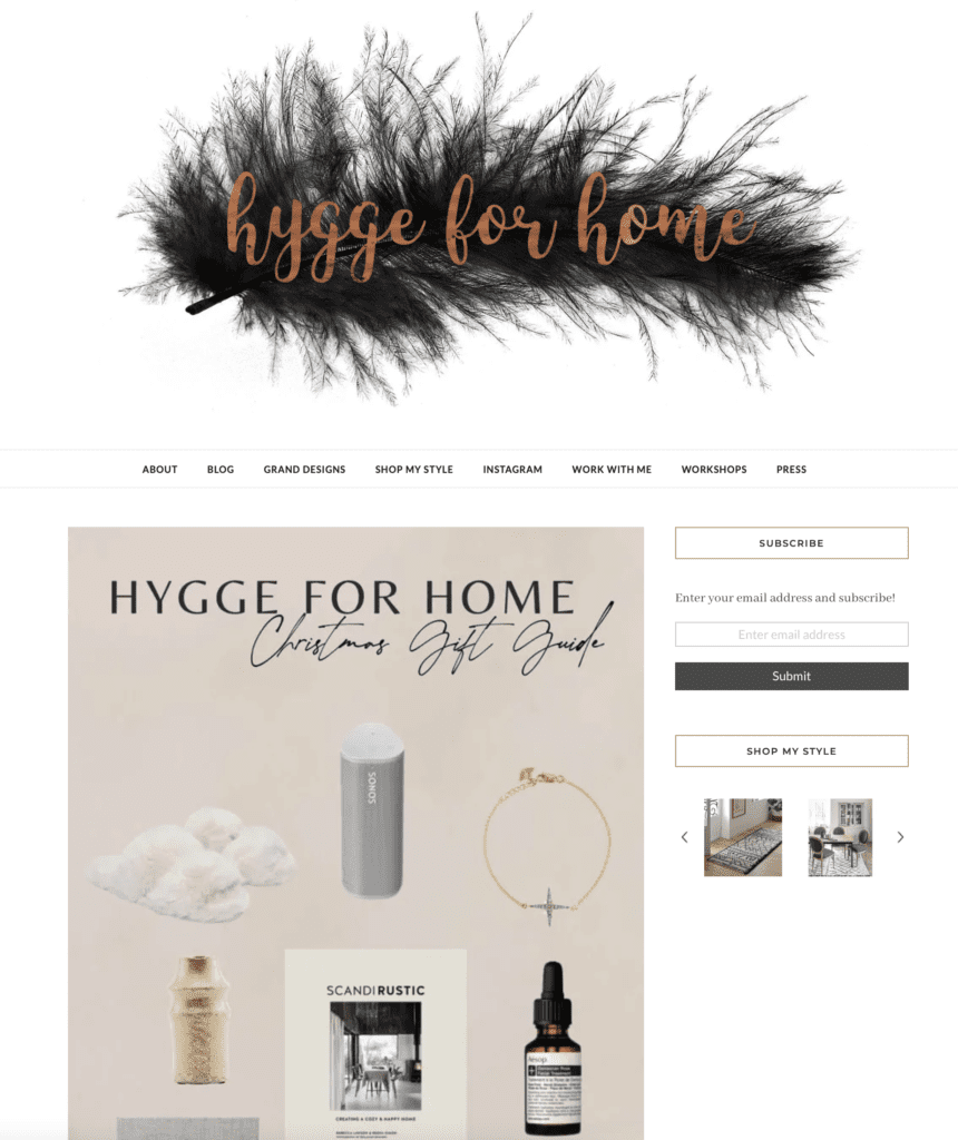 Hygge for Home blog homepage