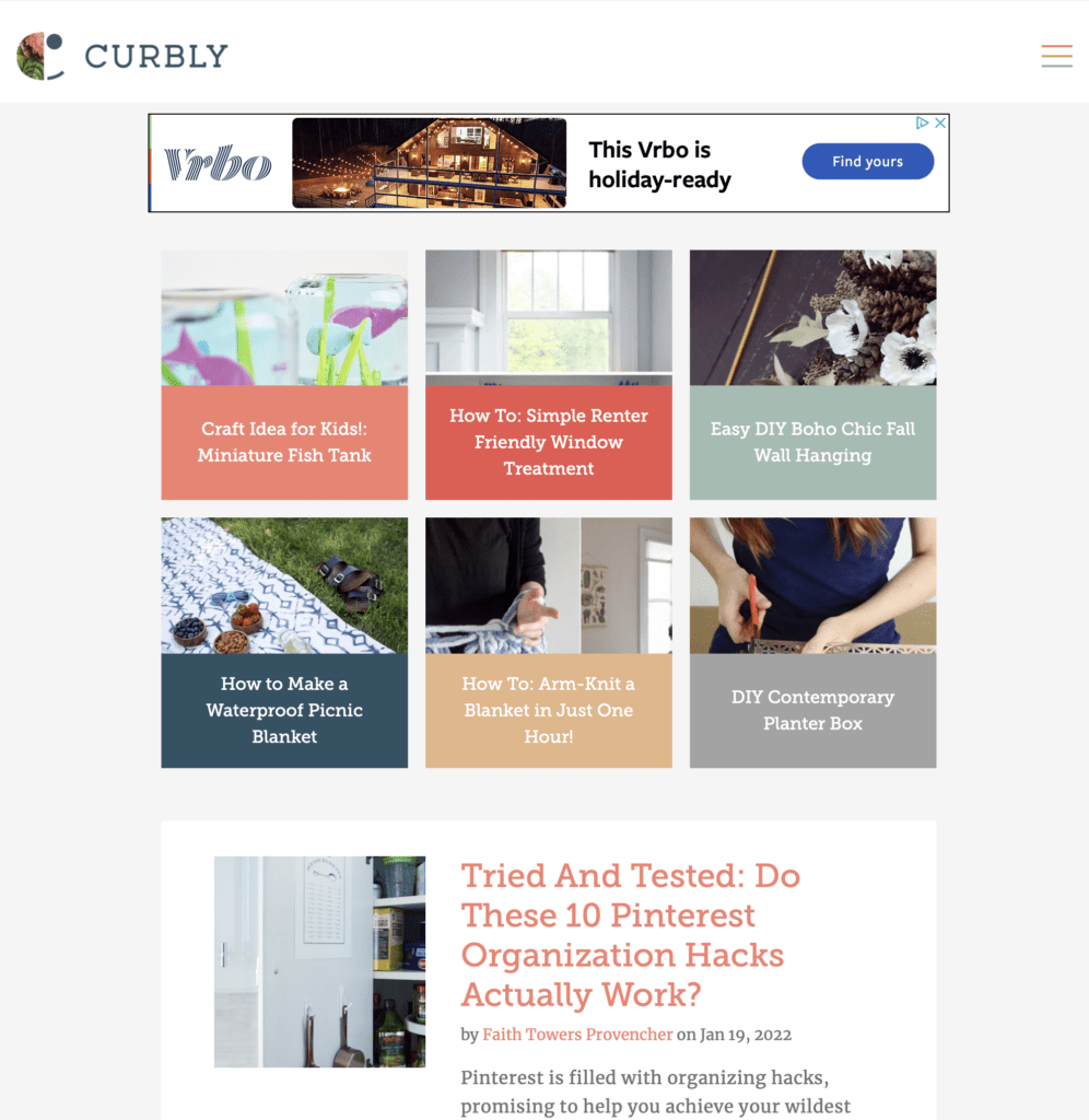 Curbly DIY blog homepage