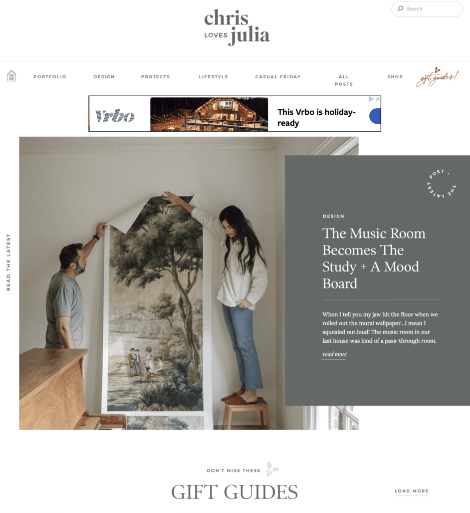 Chris Loves Julia DIY blog homepage