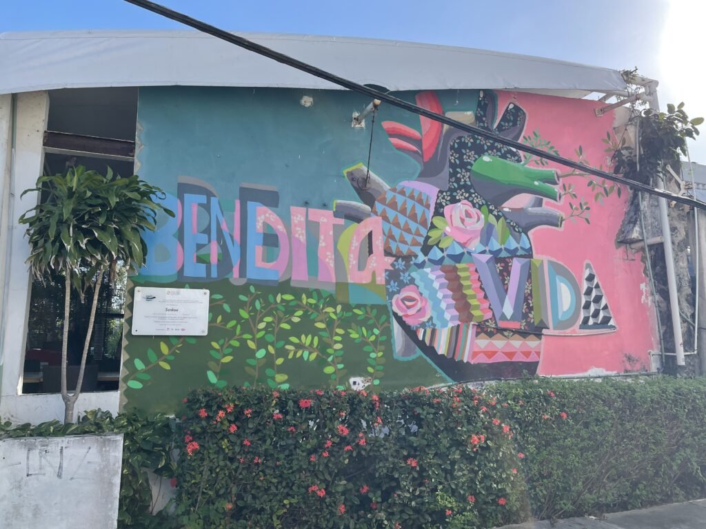 Bright and colorful mural on a building in Cancun Mexico