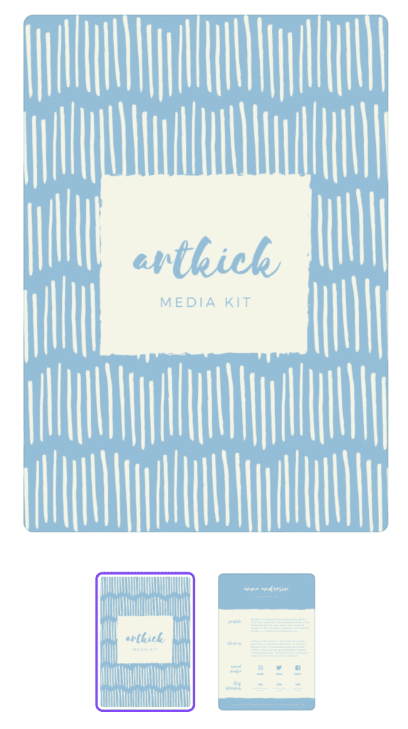 Media kit with blue and cream details, abstract lines