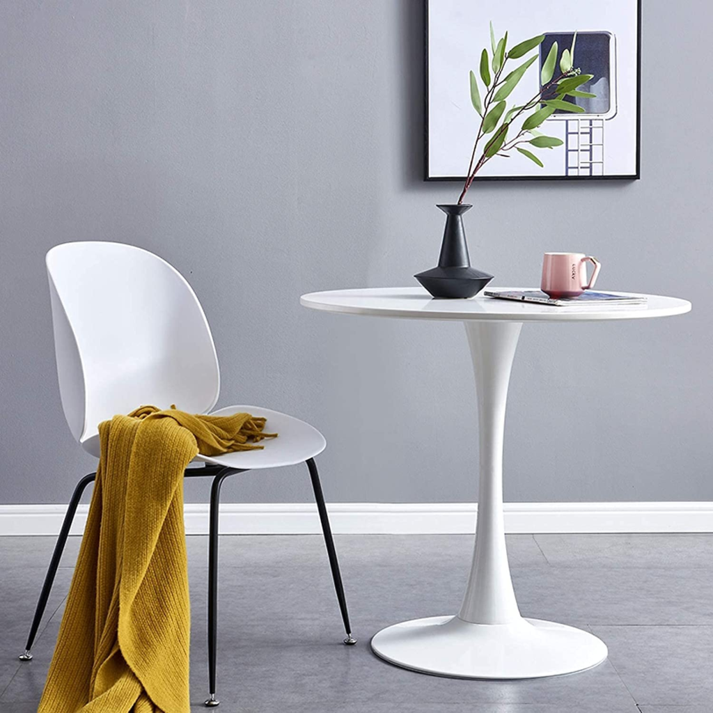 Round Tulip Dining Table, Modern White Kitchen Table with Pedestal Base, Leisure Coffee Table for Small Spaces Apartment Living Room Table(White Round, 31.2 x 28.9 in)