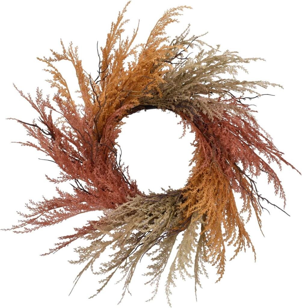 RED DECO Fall Reed Floral Welcome Wreath for Front Door - 22-24 inch Artificial Autumn Rustic Door Wreaths for Thanksgiving Halloween Home Farmhouse Window Wall Decor All Seasons