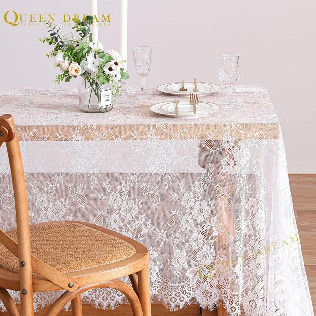 white lace tablecloth for a spooky vintage halloween theme