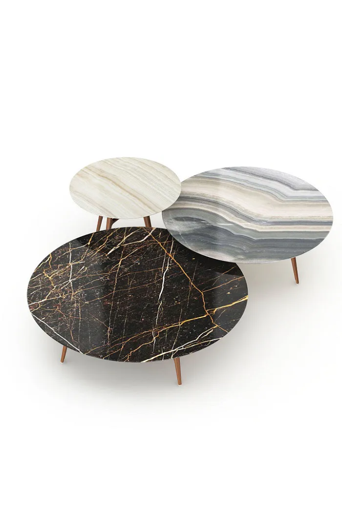 Set of 3 modern marble tables - interior design trends