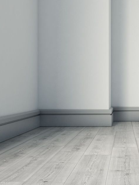 Gray-toned wood floor with medium-gray trim